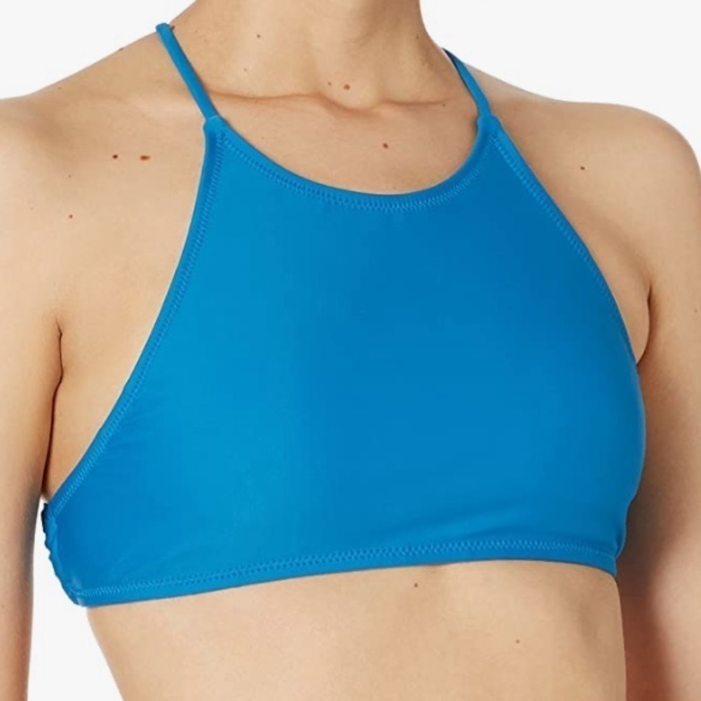 Volcom Blue Simply Solid High Neck Swim Bikini Top